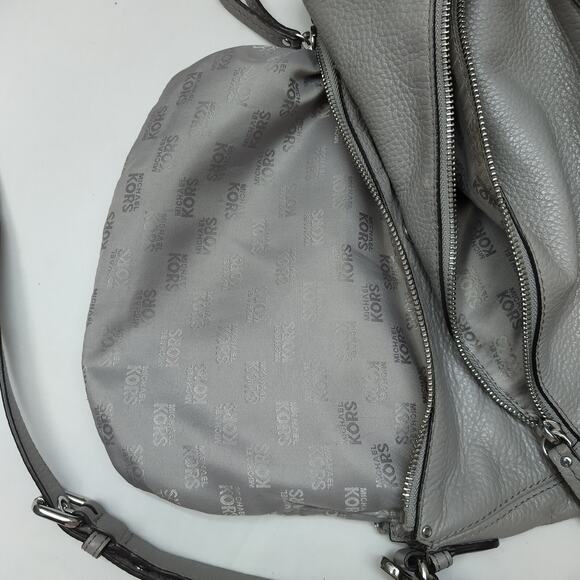 Michael Kors Gray Pebbled Leather Double Zipper Crossbody Shoulder Bag - Picture 14 of 16